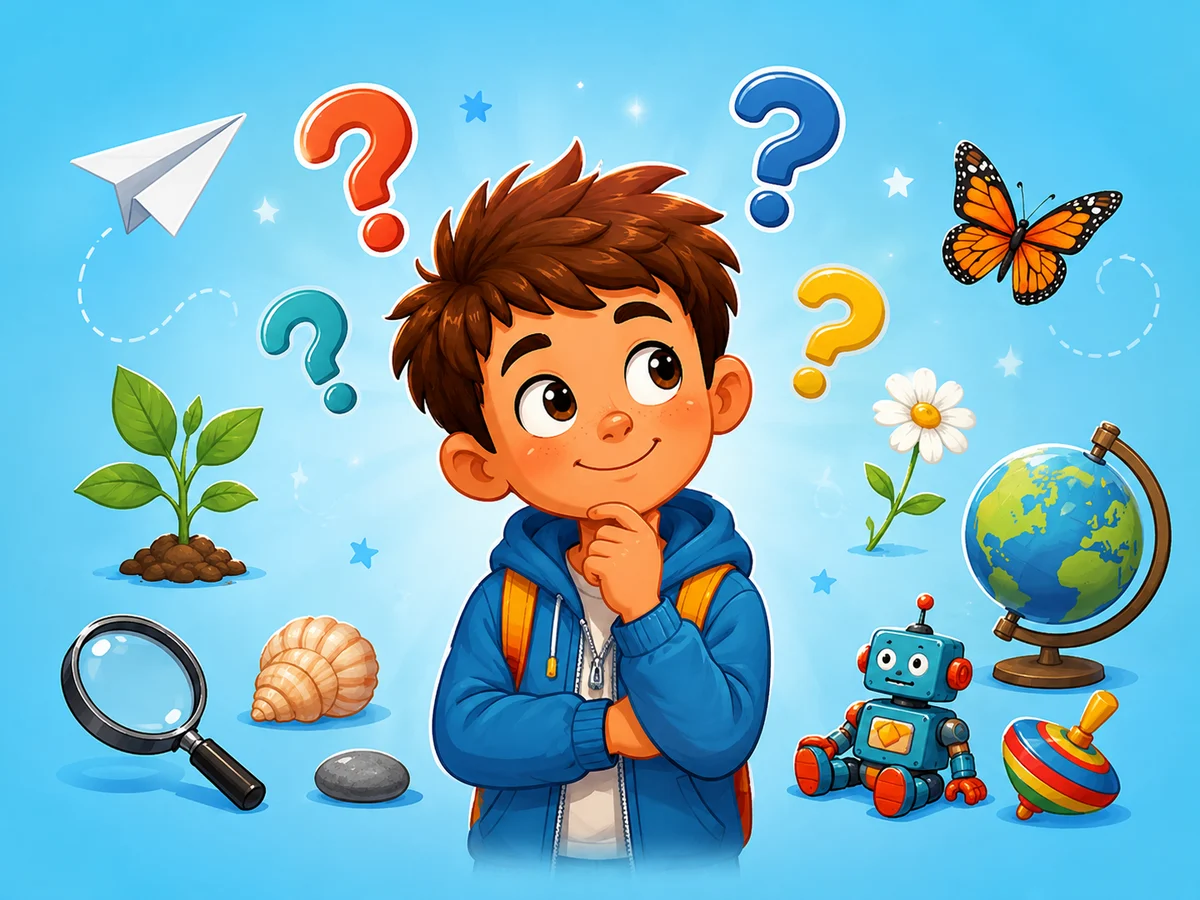 Un chico curioso explorando preguntas
